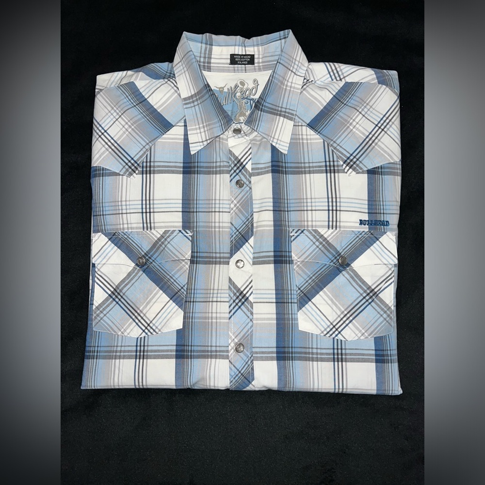 Bullhead Western Style Shirt Men's 2XL Cotton Plaid Long Sleeve Pearl Snaps